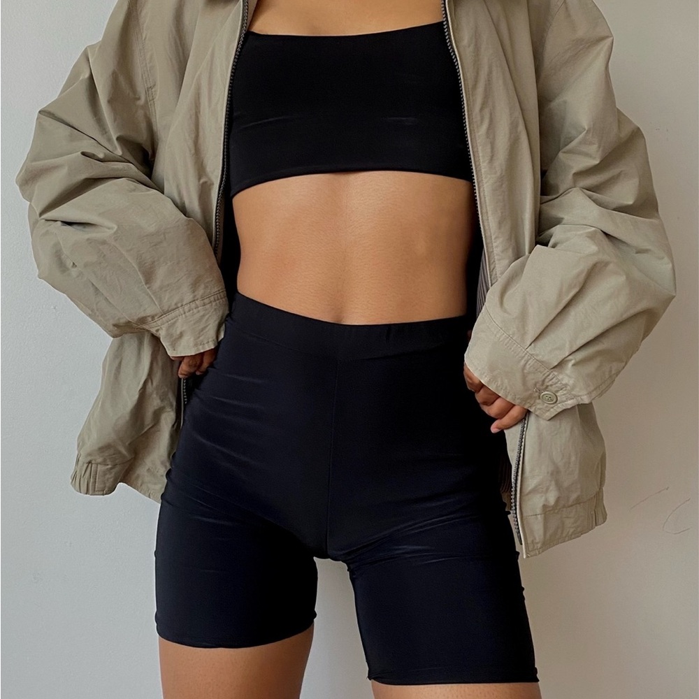 Crop Top & Bike Short Set: 2-Piece Black Co-Ord Womens size 4